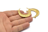 Brass Moon Charm, 1 Raw Brass Textured Horn Charms With 2 Loops, Pendants, Jewelry Finding (39x11x3.5mm) E240