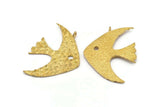 Brass Fish Charm, 2 Raw Brass Fish Scale Textured Pendants, With 1 Loop, 1 Hole, Earrings, Findings (45x33mm) E398