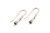 Antique Silver Ear Wires, Earring Hooks, 6 Antique Silver Plated Earring Setting for Pearl, Brass Findings, Crafts (23mm) BS 1708 H0309