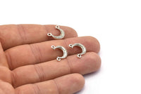 Antique Silver Moon Charm, 6 Antique Silver Plated Textured Horn Charms with 2 Holes, Pendant, Jewelry Finding (12x3.50x3mm) N0266 H0217