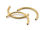 Gold Curved Tubes, 2 Gold Plated Brass Semi Circle Curved Tube Beads (3.5x55mm) D0265 Q0029