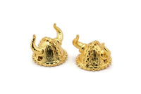 Gold Vikings&#39; Helmet, 2 Gold Plated Brass Helmet Bracelet Parts (15x12.5mm) N0427 Q0106