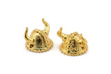 Gold Vikings&#39; Helmet, 2 Gold Plated Brass Helmet Bracelet Parts (15x12.5mm) N0427 Q0106