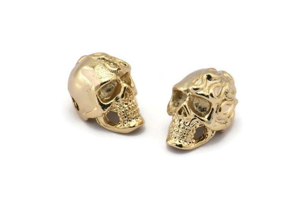 Gold Skull Head, 1 Gold Plated Brass Skull Head Bracelet Part (19x11x12.5mm) N0426 Q0092