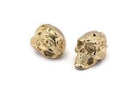 Gold Skull Head, 1 Gold Plated Brass Skull Head Bracelet Part (19x11x12.5mm) N0426 Q0092