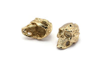 Gold Skull Head, 1 Gold Plated Brass Skull Head Bracelet Part (19x11x12.5mm) N0426 Q092