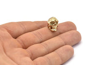 Gold Skull Head, 1 Gold Plated Brass Skull Head Bracelet Part (19x11x12.5mm) N0426 Q092