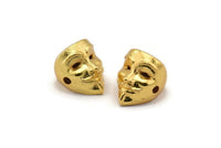 Gold Vendetta Mask, 2 Gold Plated Brass Vendetta Bracelet Parts (14.5x13x11mm) N0425 Q0107