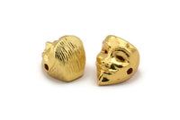 Gold Vendetta Mask, 2 Gold Plated Brass Vendetta Bracelet Parts (14.5x13x11mm) N0425 Q0107