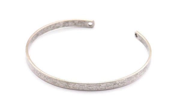 Antique Silver Bracelet Blank, 2 Antique Silver Plated Brass Cuff Bracelet Blank Bangle With 2 Holes (150x4x1mm) V092 H567