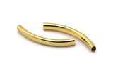 Gold Noodle Tube, 6 Gold Plated Brass Oval Curved Tubes (47x6x4mm) Sq19 Brc292 Q0306