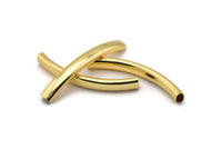 Gold Noodle Tube, 6 Gold Plated Brass Oval Curved Tubes (47x6x4mm) Sq19 Brc292 Q0306