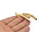 Gold Noodle Tube, 6 Gold Plated Brass Oval Curved Tubes (47x6x4mm) Sq19 Brc292 Q0306