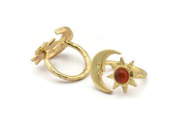 Gold Ring Settings, Gold Plated Brass Moon And Sun Ring With 1 Stone Setting - Pad Size 6mm N1498 H0918