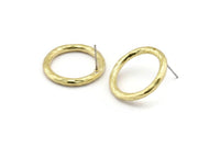 Brass Ring Earring, 2 Hammered Raw Brass Ring Stud Earrings (24x3mm) N1502 A2391