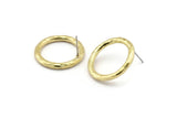 Brass Ring Earring, 2 Hammered Raw Brass Ring Stud Earrings (24x3mm) N1502 A2391