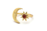 Gold Ring Settings, Gold Plated Brass Moon And Sun Ring With 1 Stone Setting - Pad Size 4mm N1497