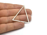 Silver Triangle Charm, 6 Antique Silver Plated Brass Triangle Charms With 2 Holes (53.5x40x1mm) E035 H1219