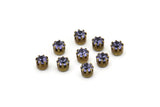 40 Vintage Raw Brass Purple Swarovski Rhinestone Prong Setting 4.5 Mm T020