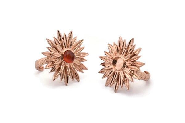 Rose Gold Ring Settings,  Rose Gold Plated Brass Adjustable Sunflower Rings - Pad Size 6mm N0739 Q0474