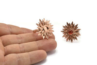 Rose Gold Ring Settings,  Rose Gold Plated Brass Adjustable Sunflower Rings - Pad Size 6mm N0739 Q0474