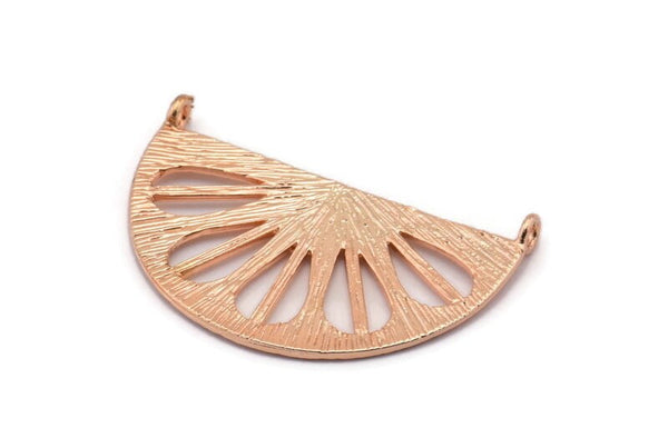 Retro Leaf Pendant, 2 Rose Gold Lacquer Plated Brass Semi Circle Pendant With 2 Loops (38x22x1mm) BS 1946