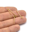 Paddle Eye Pins, 12 Raw Brass Paddle Eye Pins (25x1.2mm) D0410