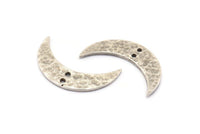 Hammered Moon Crescent Charm, 2 Antique Silver Plated Brass Hammered Moons with 2 Holes  (30x8x1.2mm) N0387 H0037