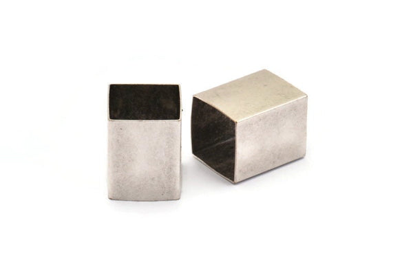 Geometric Spacer Beads, 6 Antique Silver Plated Brass Huge Square Tubes (16x20mm) Bs 1524 H0052