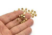 Square Cube Bead, 100 Raw Brass Square Cube Beads (4x4mm) Bs 1148--N0547