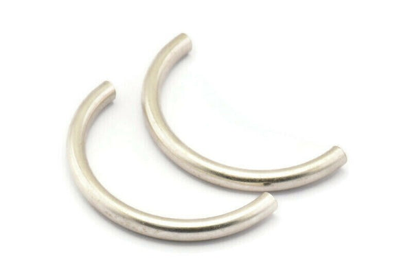 Antique Silver Noodle Tubes, 2 Antique Silver Plated Semi Circle Curved Tube Beads (4x45mm) D0264 H0223