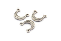 Antique Silver Moon Charm, 6 Antique Silver Plated Textured Horn Charms with 2 Holes, Pendant, Jewelry Finding (12x3.50x3mm) N0266 H0217