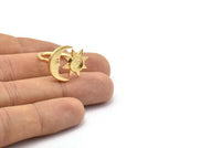 Gold Ring Settings, Gold Plated Brass Moon And Sun Ring With 1 Stone Setting - Pad Size 6mm N1498 H0918