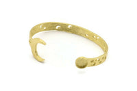 Brass Moon Cuff,  Raw Brass Crescent Moon Cuff Stone Setting With 1 Pad -  Pad Size 8mm N1653