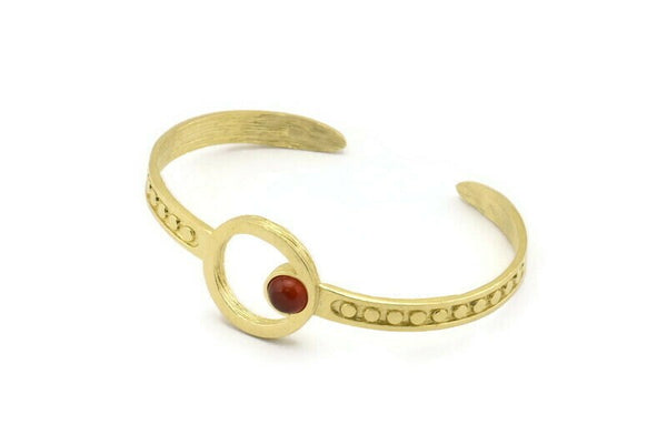 Brass Round Cuff, Raw Brass Round Cuff Stone Setting With 1 Pad -  Pad Size 6mm N1681