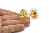 Gold Ring Settings,  Gold Plated Brass Adjustable Sunflower Rings - Pad Size 6mm N0739 Q0474