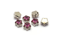 4 Silver Brass Fuchsia Flower Swarovski Rhinestone Prong Setting 10mm Y269 Y261