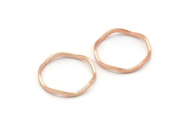 Rose Gold Circle Rings, 12 Rose Gold Lacquer Plated Brass Wavy Circle Rings, Charms (20x0.80x1.5mm) E192 Q0269