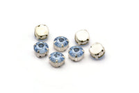 20 Ss39 Light Saphire Rivoli Sew On Rhinestone Silver Plated Brass Prong Setting 4 Hole Slider 8.3mm