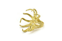 Brass Claw Ring, Raw Brass Claw Ring With 1 Stone Settings - Ring Size : 18mm N1686