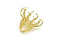 Brass Claw Ring, Raw Brass Claw Ring With 1 Stone Settings - Ring Size : 18mm N1686