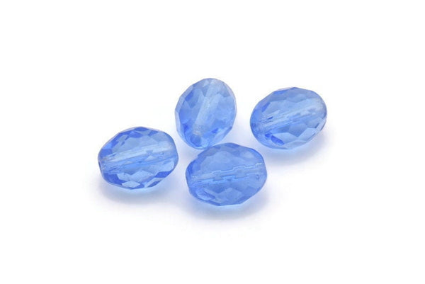 10 Vintage Glass Oval Faceted Blue Beads ( 13x10 Mm ) Cv27 CF09