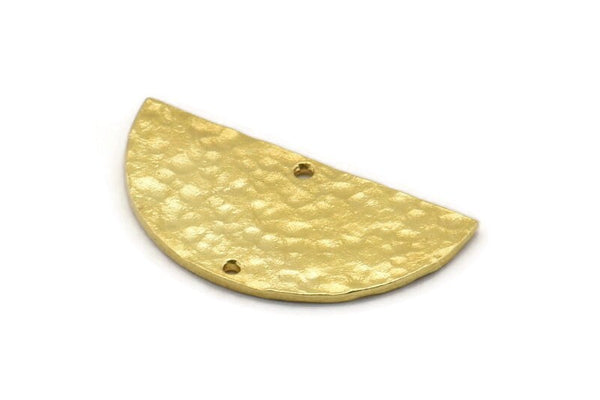 Hammered Half Moon, 4 Hammered Raw Brass Semi Circle Blanks with 2 Holes (30x15x1.2mm) N0340