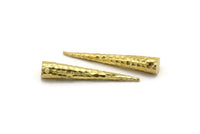 Brass Hammered Spike, 2 Raw Brass Hammered Spike Tribal Pendants (37x6x1 mm) N0158