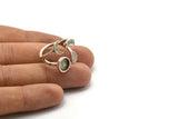 Silver Ring Settings, 2 Antique Silver Plated Brass Moon And Planet Ring With 1 Stone Setting - Pad Size 8mm R051 H0041