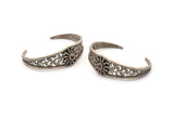 Silver Sun Cuff, Antique Silver Plated Brass Sun Cuff Stone Setting With 1 Pad -  Pad Size 4mm N1683 H1412