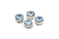 20 Ss39 Light Saphire Rivoli Sew On Rhinestone Silver Plated Brass Prong Setting 4 Hole Slider 8.3mm