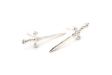 Knight&#39;s Sword Earring, 2 925 Silver Sword Stud Earrings (33x10mm) N0248 A1177