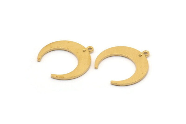 Brass Moon Charm, 24 Raw Brass Crescent Moon Charms With 1 Loops and 1 Hole, Connectors (19x18x1mm) D0708