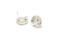 Silver Round Earring, 2 925 Silver Round Earring Studs, With 1 Loop (11mm) N1213